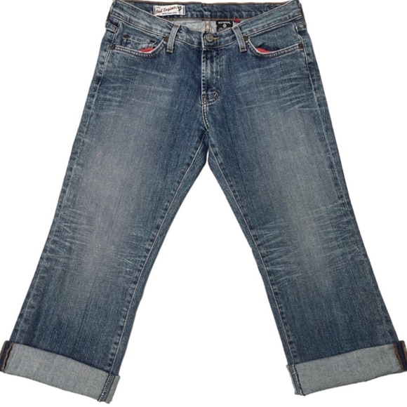 Y2K Red Engine Original Cropped Straight Leg Jeans - Picture 3 of 11